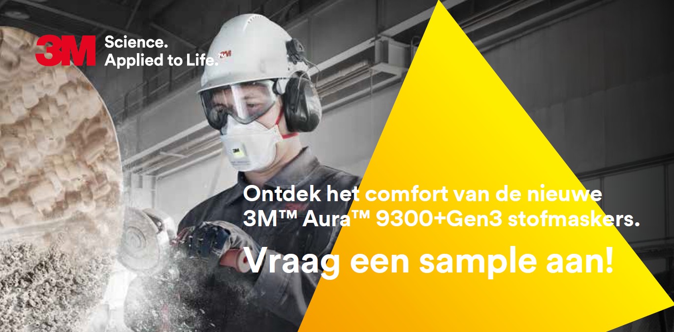 Ontdek het comfort van de nieuwe 3M™ Aura™ 9300+Gen3 stofmaskers
