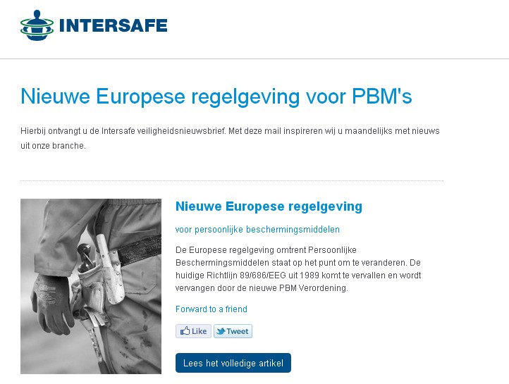 NIEUWSBRIEF: Nieuwe Europese regelgeving voor persoonlijke beschermingsmiddelen